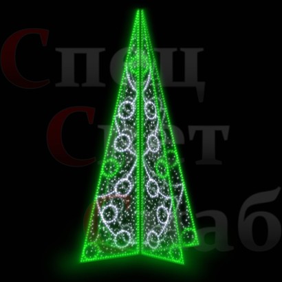 Уличная Светодиодная Ёлка "Треугольная с шарами" 3 м Четырехгранная Белая Зеленая
